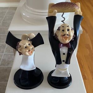 Vintage Charming Waiter Corkscrew and Bottle Holder Set - Black and White